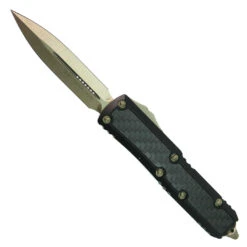 Microtech Signature Series Daytona D/E OTF Carbon Fiber Inlay Auto Knife, Bronze Dagger Blade