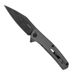 Best Seller 5 Kershaw Gray PVD Flyby Assisted Flipper Knife, BlackWashed Modified Wharncliffe Blade