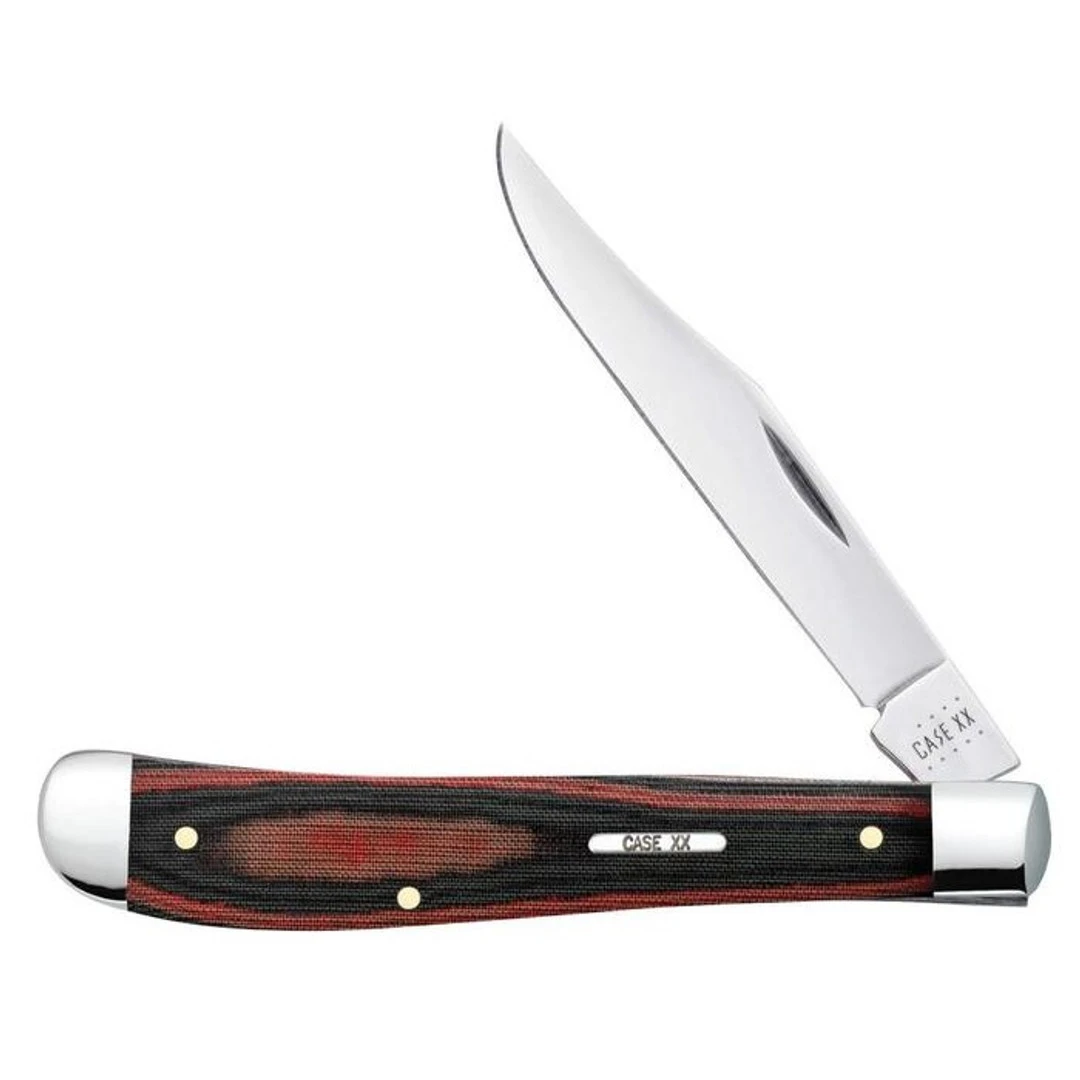 Case Black Red Micarta Slimline Trapper Knife 1 Case Black Red Micarta Slimline Trapper Knife