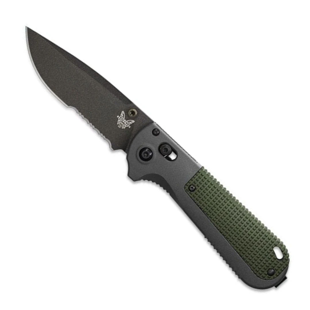 Benchmade Redoubt AXIS Gray And Green Grivory Folding Knife, Combo Blade 1 Benchmade Redoubt AXIS Gray And Green Grivory Folding Knife, Combo Blade