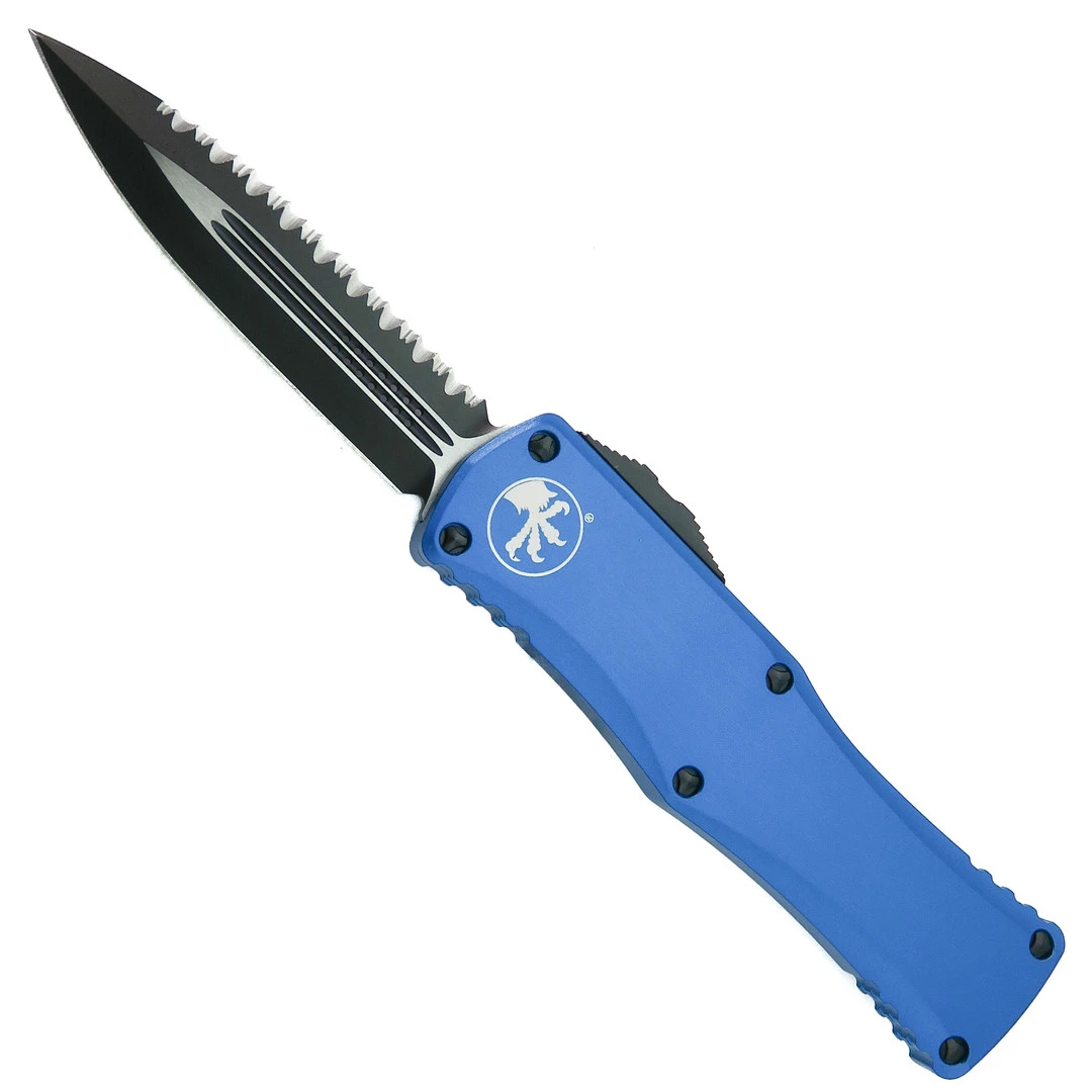 Microtech Blue Hera OTF Knife, Black Serrated Dagger Blade 1 Microtech Blue Hera OTF Knife, Black Serrated Dagger Blade