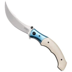 CRKT Ivory Micarta Ritual Spring Assist Knife, Satin Trailing Blade
