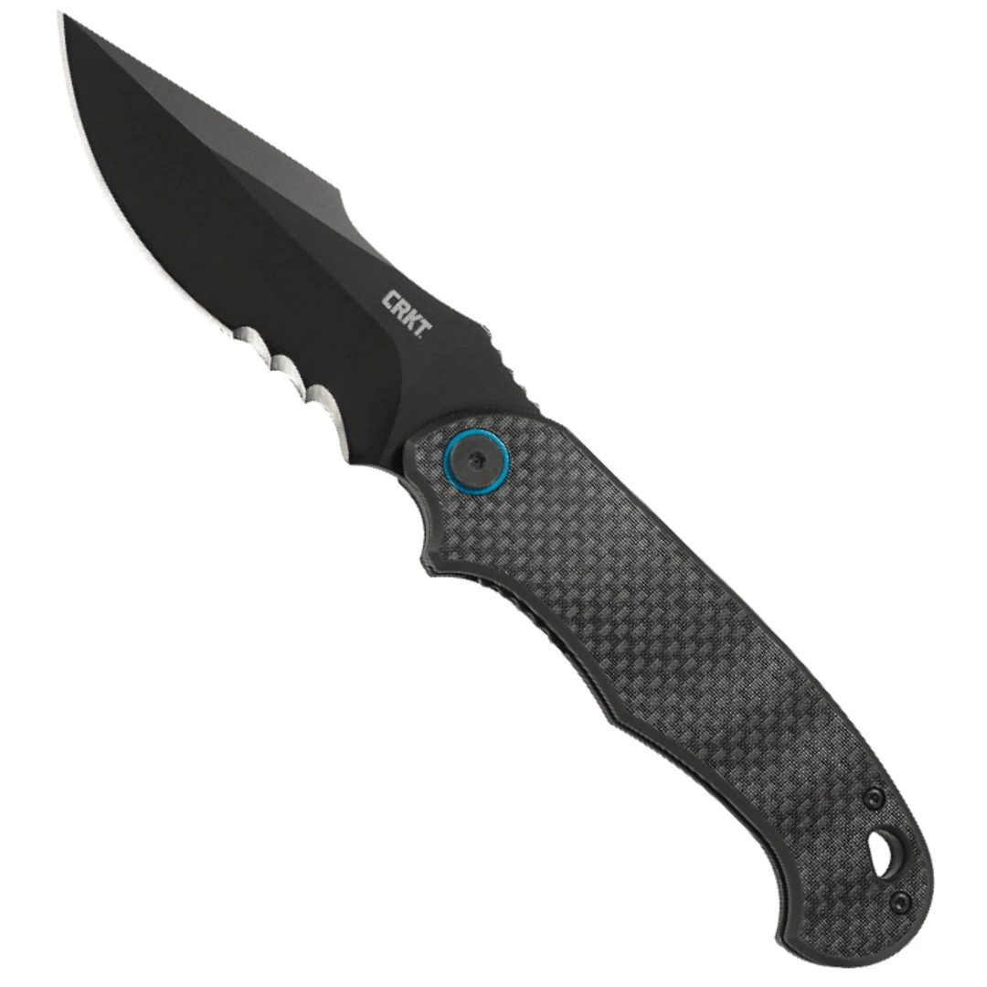CRKT P.S.D. Spring Assist Carbon Fiber Knife, Black Combo Blade 1 CRKT P.S.D. Spring Assist Carbon Fiber Knife, Black Combo Blade