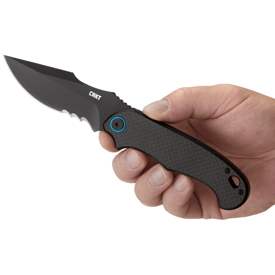 CRKT P.S.D. Spring Assist Carbon Fiber Knife, Black Combo Blade 3 CRKT P.S.D. Spring Assist Carbon Fiber Knife, Black Combo Blade - Image 3