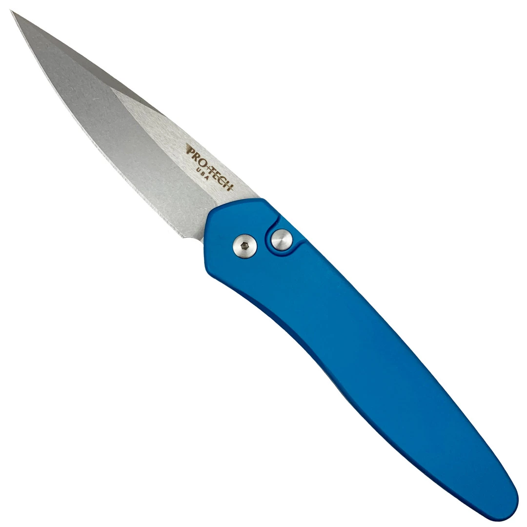 Pro-Tech Blue Newport Auto Knife, Stonewash Blade 1 Pro-Tech Blue Newport Auto Knife, Stonewash Blade