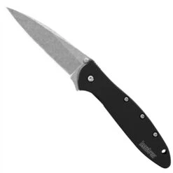 Kershaw Stonewash Leek Spring Assist Knife, Plain Blade, 1660SWBLK