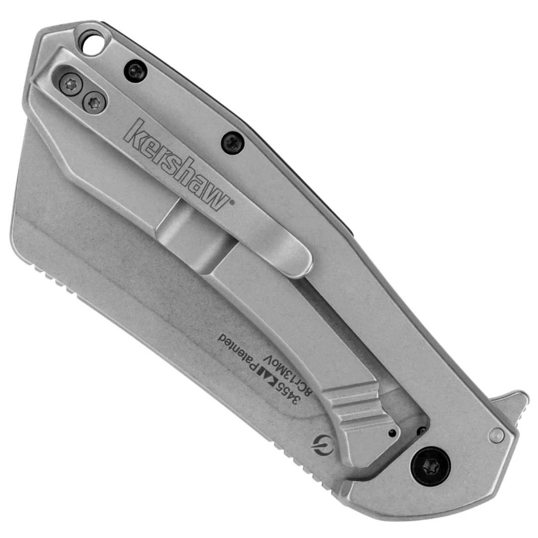 Kershaw Bracket Assist Flipper Knife, Stonewash Cleaver Blade 2 Kershaw Bracket Assist Flipper Knife, Stonewash Cleaver Blade - Image 2