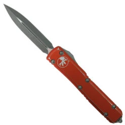 Microtech Distressed Orange Ultratech OTF Auto Knife, Apocalyptic Stonewash Blade