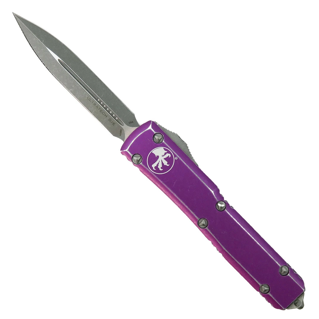 Microtech Distressed Violet Ultratech OTF Auto Knife, Apocalyptic Blade 1 Microtech Distressed Violet Ultratech OTF Auto Knife, Apocalyptic Blade