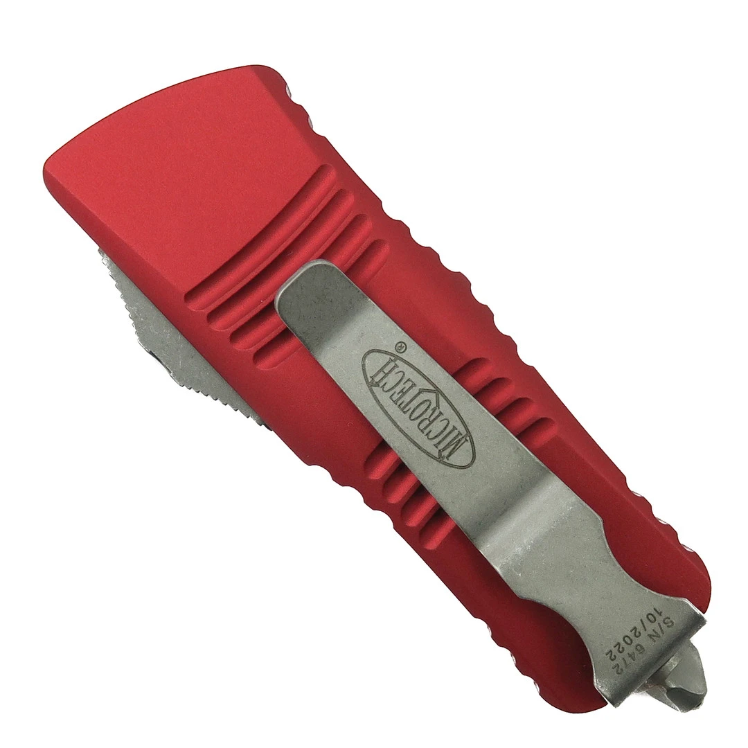 Microtech Red Mini Troodon CA Legal OTF Auto Knife, Apocalyptic Stonewash Blade 2 Microtech Red Mini Troodon CA Legal OTF Auto Knife, Apocalyptic Stonewash Blade - Image 2