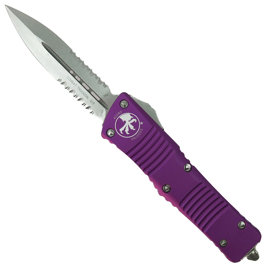 Microtech Violet Combat Troodon OTF Auto Knife, Stonewash Part Serrated Blade 1 Microtech Violet Combat Troodon OTF Auto Knife, Stonewash Part Serrated Blade