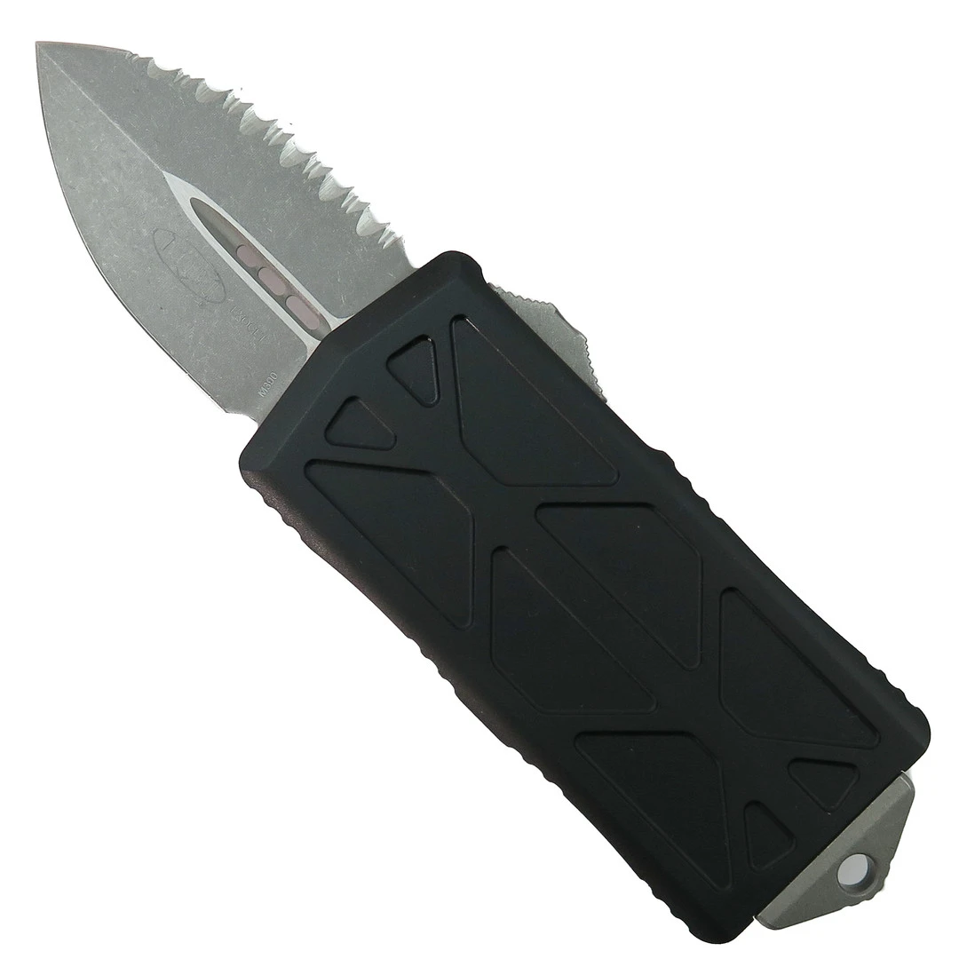 Microtech Black Exocet OTF Auto Knife, Apocalyptic Serrated Dagger Blade 1 Microtech Black Exocet OTF Auto Knife, Apocalyptic Serrated Dagger Blade