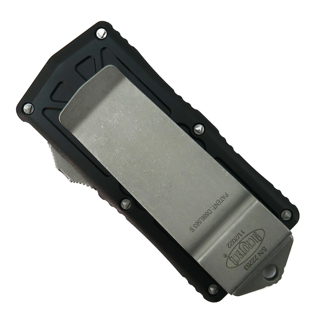 Microtech Black Exocet OTF Auto Knife, Apocalyptic Serrated Dagger Blade 2 Microtech Black Exocet OTF Auto Knife, Apocalyptic Serrated Dagger Blade - Image 2