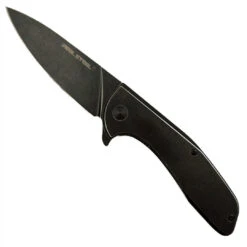 Real Steel E571 Flipper Knife, Black Stonewashed Plain Blade