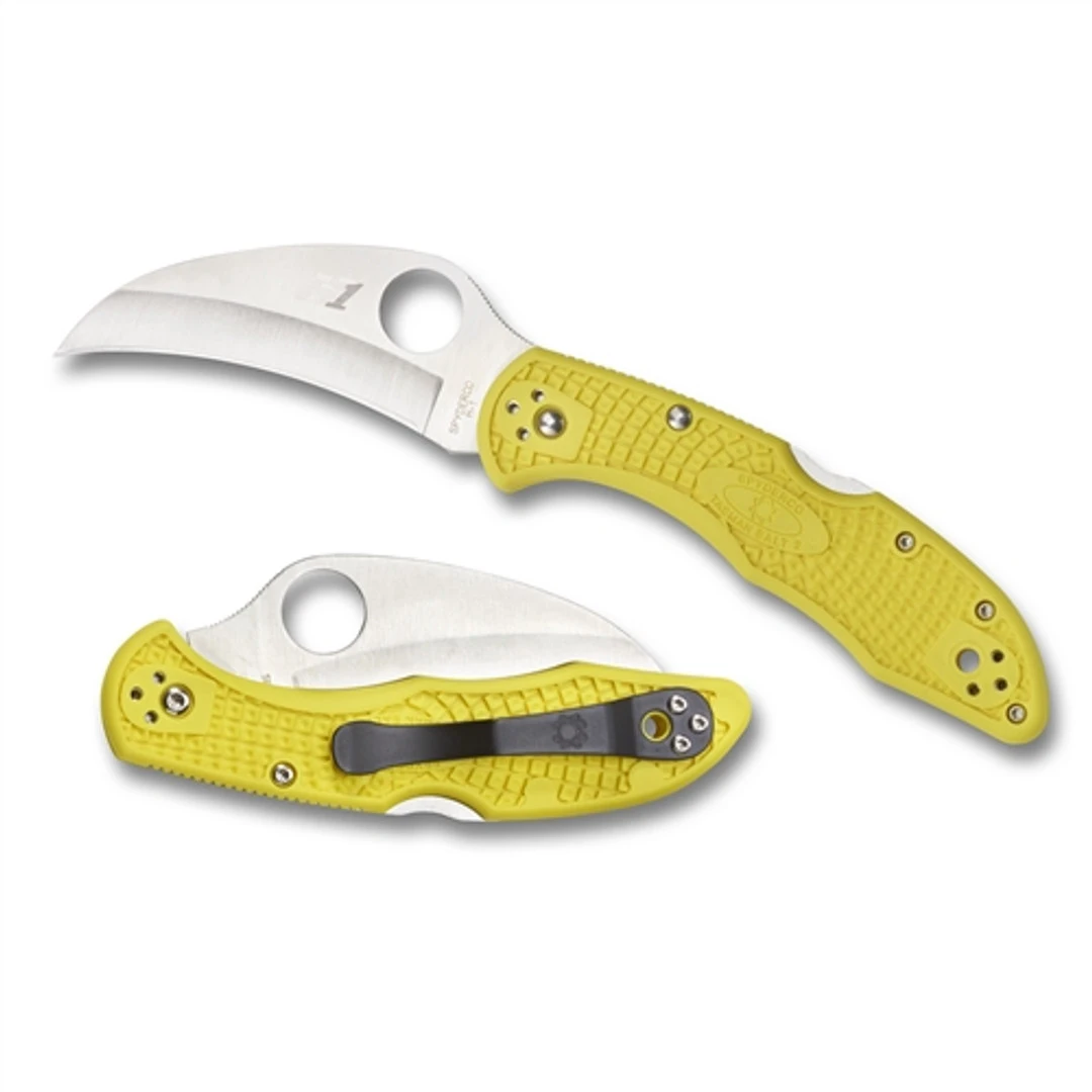 Spyderco C106PYL2 Yellow Tasman Salt 2 Hawkbill Folder Knife, H-1 Satin Blade 2 Spyderco C106PYL2 Yellow Tasman Salt 2 Hawkbill Folder Knife, H-1 Satin Blade - Image 2
