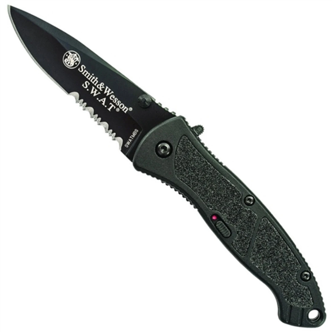 Smith & Wesson Medium SWATMBS Spring Assist Knife, Black Handle, Black Combo Blade 1 Smith & Wesson Medium SWATMBS Spring Assist Knife, Black Handle, Black Combo Blade