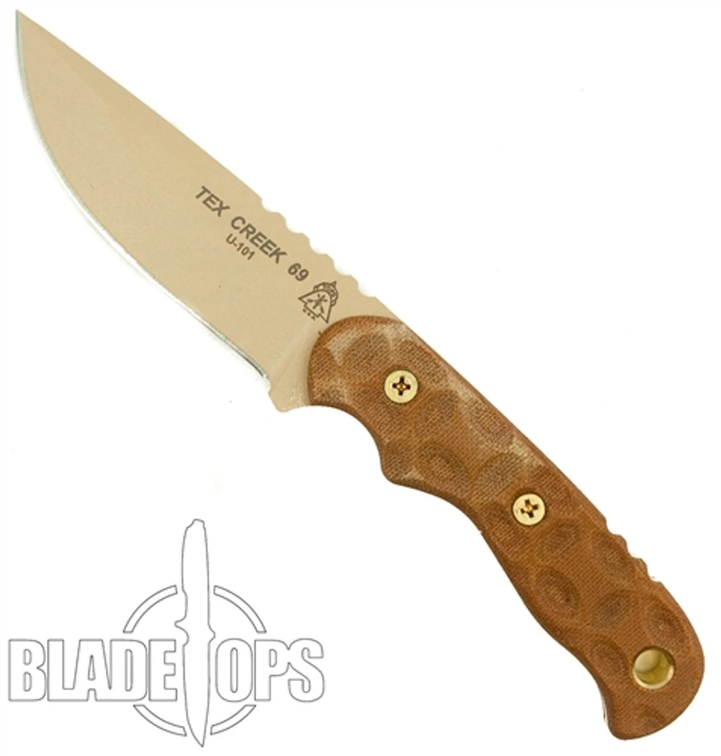 TOPS Knives Tex Creek Hunter Fixed Blade Knife, Tan Micarta 1 TOPS Knives Tex Creek Hunter Fixed Blade Knife, Tan Micarta